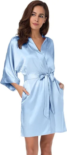 Miniatura 3 de SIORO - Albornoz de satén para mujer, sedoso kimono, para novia, damas de honor, boda, fiesta, salón, corto, XS-XXL