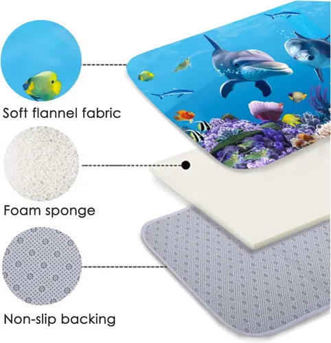 Miniatura 2 de LYFANS Alfombras absorbentes y antideslizantes para uso en cocina y baño, alfombrillas modernas de arte azul con delfín en 3D (61x41 cm)