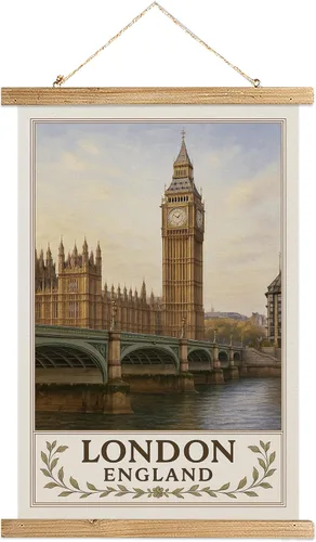 Miniatura 29 de Buenos Aires Argentina - Póster artístico de pared, impresión vintage de viaje con monumento a Obelisco, rollo colgante de lienzo de lino con marco