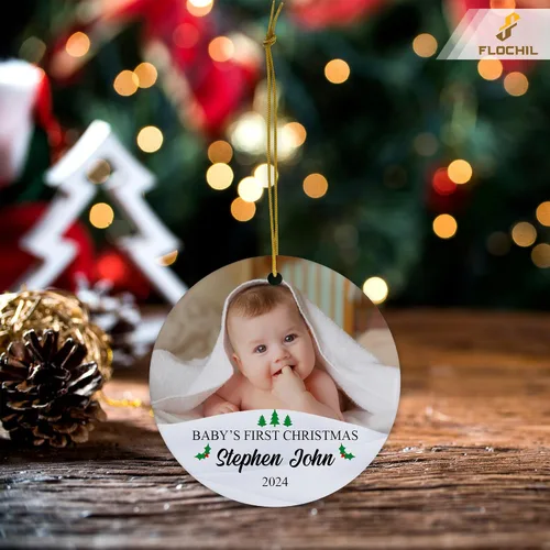 Miniatura 5 de FLOCHIL Adorno personalizado para la primera Navidad del bebé con nombre de foto, adorno personalizado para la primera Navidad, regalos para bebés