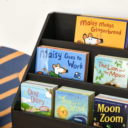 Miniatura 8 de HOMCOM Estantería infantil con cajón de almacenamiento para libros, sala de juegos, color marrón