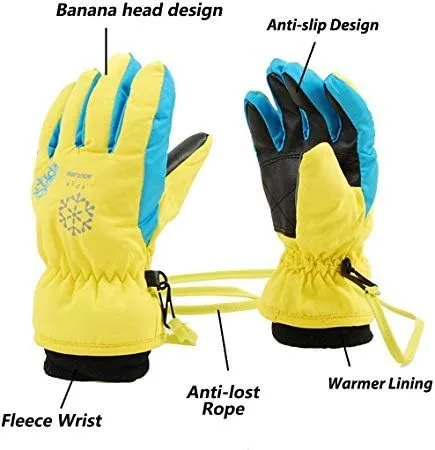 Miniatura 3 de HILEELANG Guantes de esquí de nieve para niños y niñas, impermeables, para invierno, para exteriores, para clima frío, guantes de snowboard