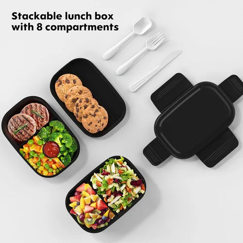 Miniatura 2 de HOMETALL Caja Bento para Adultos, Envases de Almuerzo para Hombres y Mujeres con 8 Compartimentos, Envases de Almuerzo con Utensilios, 1900ML/51 OZ