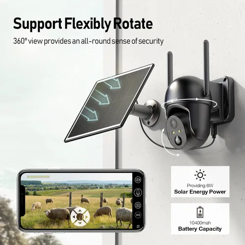 Miniatura 4 de SEHMUA - Cámara de seguridad celular 4G LTE solar inalámbrica para exteriores, cámara alimentada por energía solar sin WiFi, vista en vivo de 360°