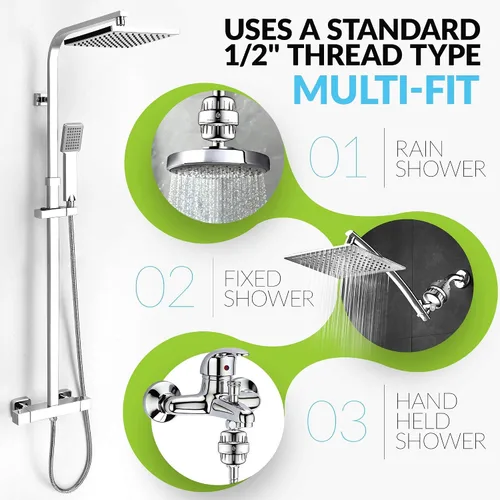 Miniatura 2 de Filtro de ducha con capa plateada – Cabezal de ducha de varias etapas para agua dura – Elimina el plomo de fluoruro de cloro – Reemplazo de 2