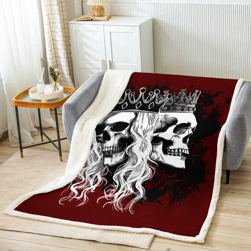 Miniatura 8 de Manfei Manta de calavera floral con estampado de sangre y flores rojas, para decoración de habitación de niños y niñas, manta gótica de calavera