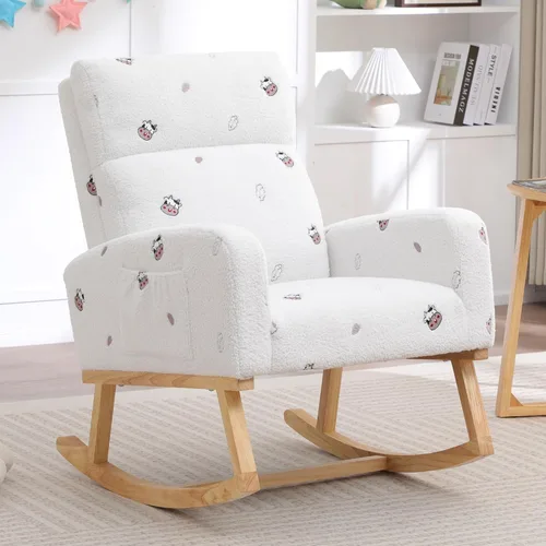 Miniatura 17 de HCHAIRH Mecedora para guardería, silla mecedora de enfermería Sherpa para mamá, guardería, silla mecedora Morden con respaldo alto para sala