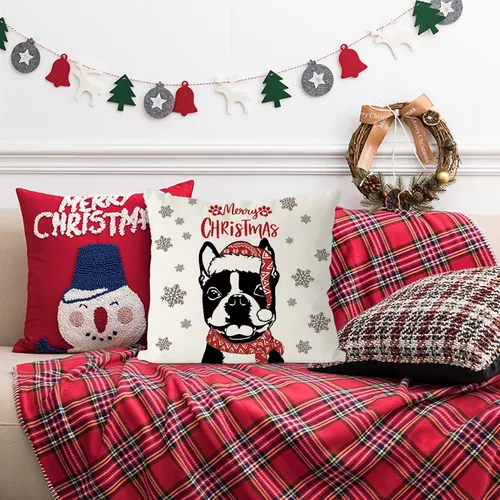 Miniatura 5 de GAGEC Fundas de almohada de Navidad de 18 x 18 pulgadas, fundas de almohada de perro Boston Terrier, fundas de almohada de invierno para Navidad