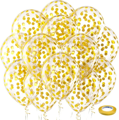 Bezente - Globos de 12 pulgadas de látex con confeti para bodas, graduaciones, despedidas de soltera y cumpleaños, aptos para helio, dorado, 60
