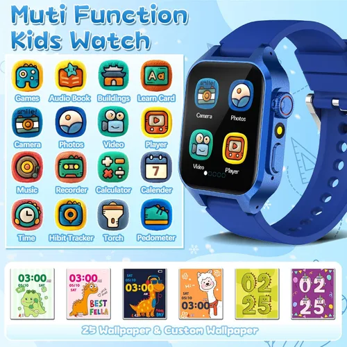 Miniatura 2 de Reloj inteligente de juego para niños con 32 juegos, cámara telescópica, podómetro, alarma, video, música, audiolibro, tarjeta de aprendizaje