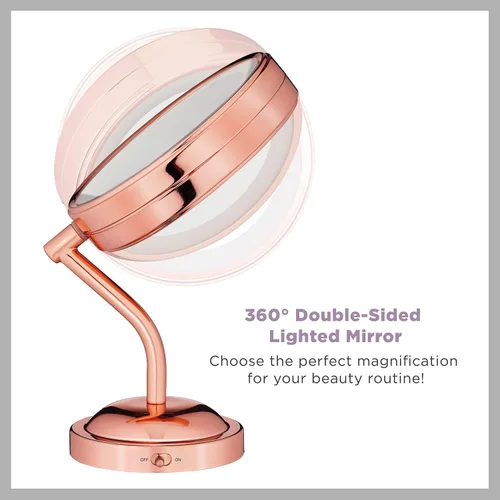 Miniatura 3 de Conair Espejo de maquillaje iluminado con aumento, espejo de tocador LED, espejo de aumento 1X/5X, espejo de doble cara, funciona con batería, oro