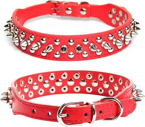 Miniatura 7 de Collar de perro y gato rojo con púas pequeñas para perros pequeños y medianos machos hembras – Collar ajustable con tachuelas – Collar de perro