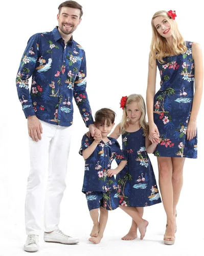 Miniatura 2 de Camisa de crucero hawaiano a juego para parejas, vestido de sirena, Papá Noel en color rojo hawaiano