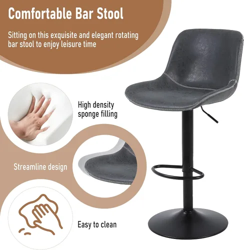 Miniatura 4 de Juego de 2 taburetes de bar, taburetes de bar giratorios de altura de mostrador con respaldo, sillas de bar ajustables, taburete alto sin brazos