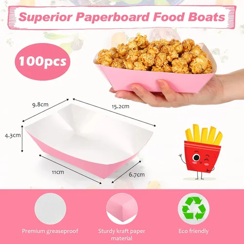 Miniatura 2 de Yinkin 100 piezas de bandejas de papel para comida en forma de barco, bandejas desechables de 2 libras para nachos, bandejas de papel kraft