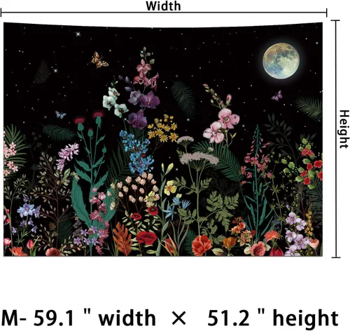 Miniatura 4 de Generleo Tapiz de plantas florales, tapices vintage, bohemio, flores, mariposas, cielo estrellado, paisaje, naturaleza, paisaje, tapiz para colgar