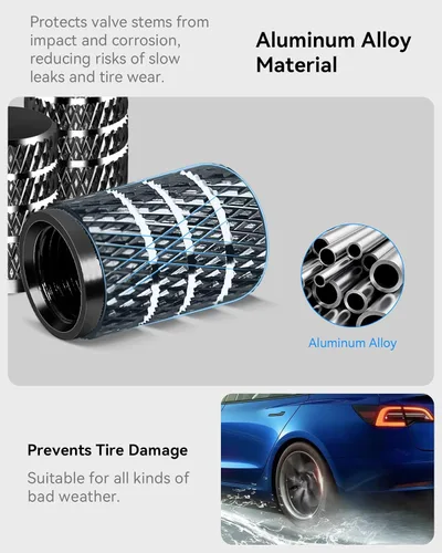 Miniatura 6 de 4 tapas de vástago de válvula de neumático para Tesla modelo Y X S 3, tapa de vástago de válvula de aleación de aluminio, accesorio universal Negro