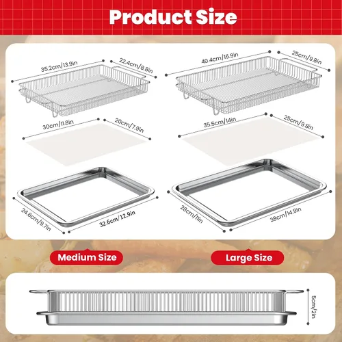 Miniatura 2 de Cesta para freidora de aire para horno, bandeja grande de freidora de aire de 13.9 x 9.7 pulgadas con 50 papeles pergaminos, cesta de freidora