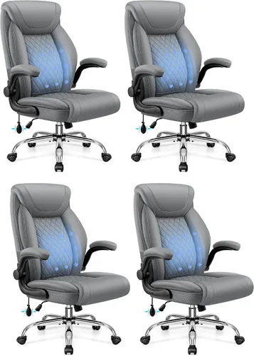 Miniatura 23 de Silla de oficina, silla de escritorio ergonómica grande y alta, silla ejecutiva de cuero para computadora con soporte lumbar ajustable, cómoda silla