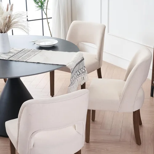 Miniatura 6 de VKNOW Juego de 2 sillas de comedor de madera, sillas de comedor tapizadas de tela moderna, sillas de cocina, sillas de cena de granja para cocina