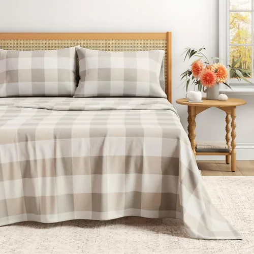Miniatura 11 de Great Bay Home - Juego de sábanas de franela tamaño individual - 100% algodón turco, de doble cepillado, sábanas de invierno - Juego de ropa de cama