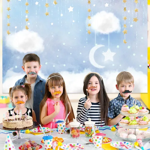 Miniatura 7 de MEHOFOTO - Telón de fondo de estudio fotográfico de nube azul y blanca, accesorios de fondo de príncipe para cumpleaños, baby shower, decoración