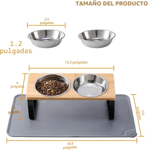 Miniatura 5 de Cuencos elevados mejorados para gatos con alfombrilla para comida, soporte inclinado a 15° anti-vómito, cuencos elevados para gatos para comida