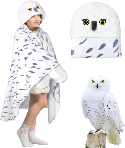 Miniatura 7 de Manta con capucha, diseño de búho nevado con guantes, regalo de búho súper suave para adultos y niños, cumpleaños
