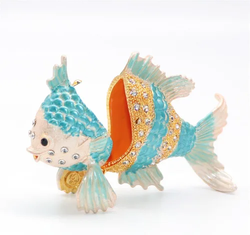 Miniatura 5 de Waltz&F - Caja de baratijas con diseño de peces tropicales con bisagras pintadas a mano