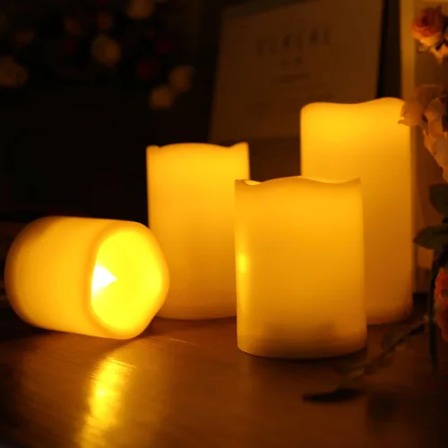 Miniatura 4 de 4 velas LED escalonadas sin flama, de pilas, impermeables, para exteriores, con temporizador, luz nocturna parpadeante de resina plástica