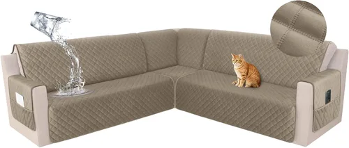 Miniatura 14 de HDCAXKJ Funda seccional de esquina impermeable para sofá de terciopelo en forma de L, fundas para sofá para mascotas, perros, suaves, resistentes