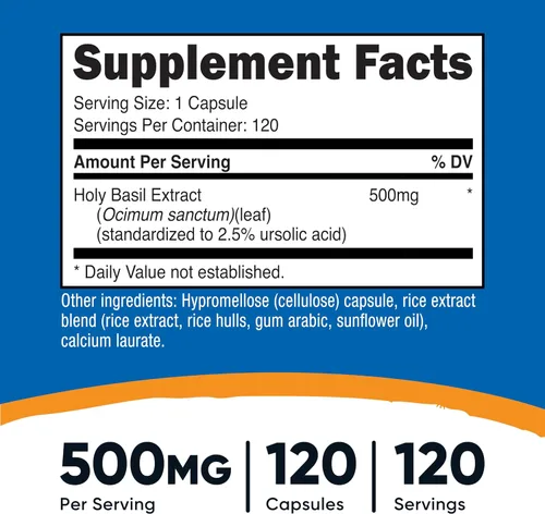 Miniatura 2 de Nutricost Cápsulas de albahaca sagrada de 500 mg, 120 cápsulas vegetarianas, sin gluten, sin OMG