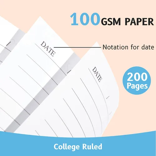 Miniatura 4 de Yoment Cuaderno de espiral B5 con bolsillos para carpeta, 200 páginas de tapa dura, diario de rayas universitarias, papel grueso de 3.53 oz/m²