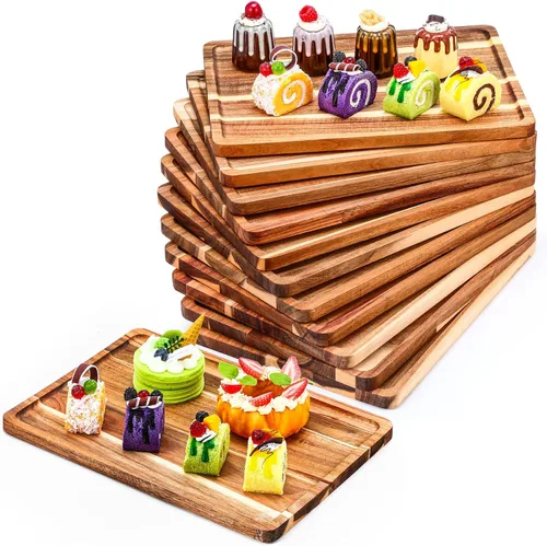 Miniatura 8 de Roshtia 12 Pcs Bandeja de Servir de Madera de Acacia Rectangular Bandeja de Servir de Madera Platos de Cena de Navidad Tabla de Queso y Charcutería
