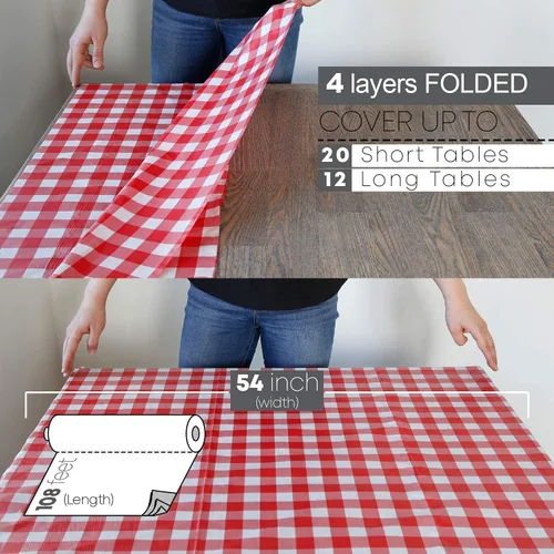 Miniatura 4 de Neatiffy Rollo de mantel de plástico desechable Mantel impermeable de 54 pulgadas x 108 pies Mantel para mesas rectangulares, cuadradas