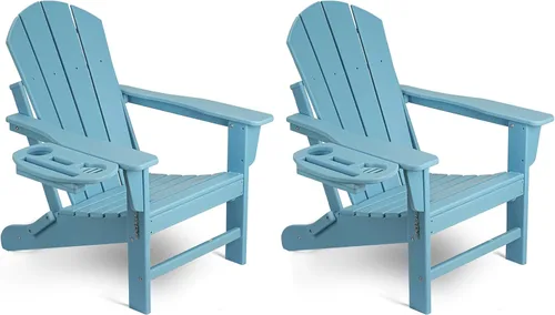 Miniatura 35 de NAVINE Juego de 2 sillas Adirondack plegables de polietileno de alta densidad con portavasos multifuncional, resistente a la intemperie, para Blanco