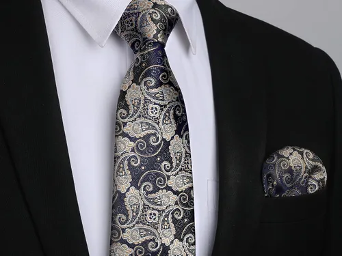 Miniatura 114 de HISDERN Corbatas para hombre, corbata de cachemira y bolsillo cuadrado tejido clásico floral para hombre, corbata de fiesta de boda