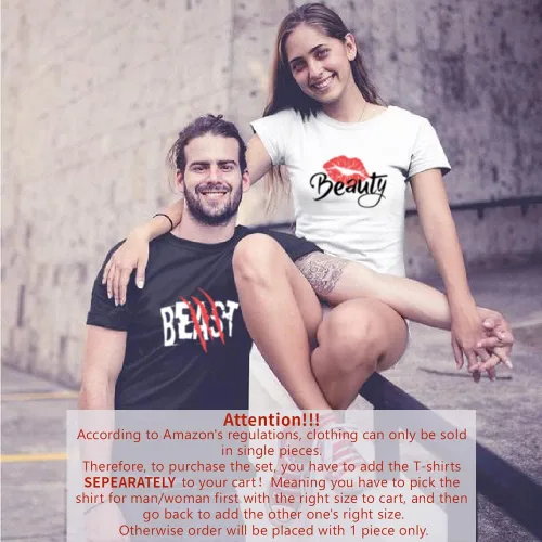 Miniatura 4 de Beast Beauty - Camiseta a juego para pareja para marido y esposa, camiseta de algodón puro a juego para pareja (paquete de 1 camiseta)