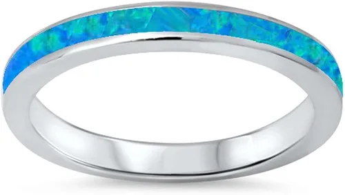 Oxford Diamond Co . Anillo apilable de plata de ley 925 con ópalo creado para mujer, tallas 4-12 colores, Plata de ley, Ópalo sintético