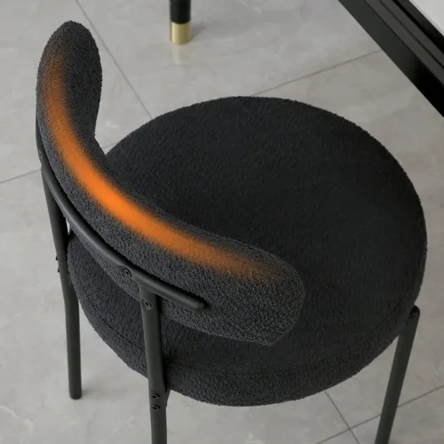 Miniatura 6 de DYHOME - Juego de 2 sillas de comedor de bouclé negro, sillas de cocina modernas de mediados de siglo con respaldo curvo y patas de metal, sillas