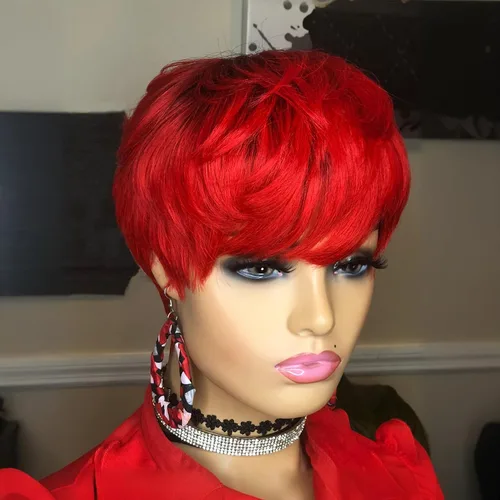 Miniatura 17 de PangDongLai Pelucas de cabello humano con corte Pixie para mujeres negras, pelucas de corte Pixie en capas con flequillo, sin pegamento, cabello