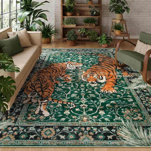 Miniatura 14 de Moynesa Alfombras Lavables de Tigre, Alfombras de Área de Entrada de 3x5, Alfombra Suave Vintage Antideslizante para Sala de Estar, Tapete