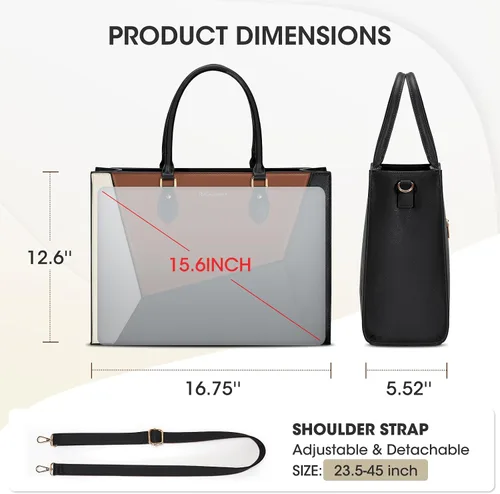 Miniatura 6 de RAINSMORE Bolsa de mano para laptop para mujer, 15.6 pulgadas, bolsas de trabajo grandes para mujeres, impermeables, para negocios, oficina