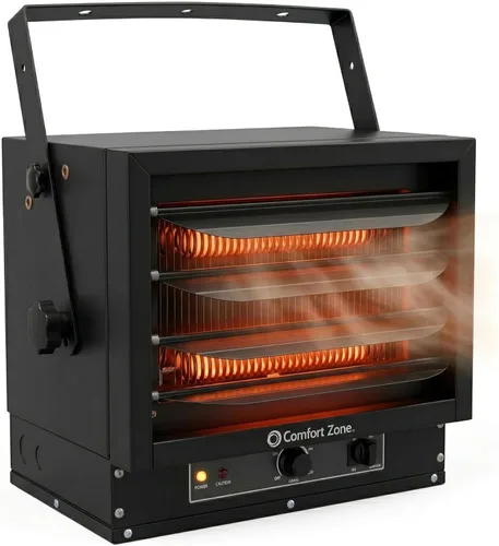 Miniatura 13 de Comfort Zone Calentador de garaje con cable duro de 7500 W, soporte de techo industrial y comercial, ventilador de 240 V con control remoto, Gris
