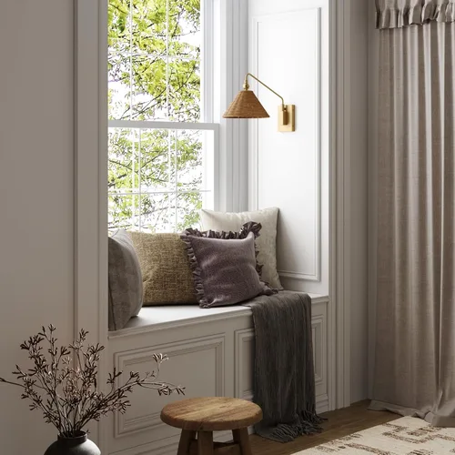 Miniatura 3 de Nathan James Celeste - Lámpara de pared de ratán, moderna lámpara de pared para casa de campo, lámpara de lectura para mesita de noche con pantalla