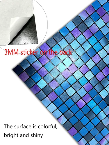 Miniatura 5 de XUANINY Azulejos adhesivos despegables para protección contra salpicaduras para cocina, baño, chimenea, mosaico de aluminio metálico autoadhesivo
