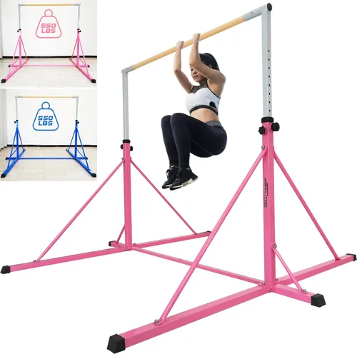 Barra de gimnasia para niños y adultos de 5 a 25 años, 6 pies de ancho, base de 7.2 pies de largo, barra horizontal para gimnasia, barra kip para
