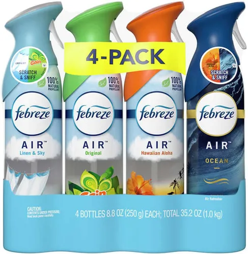 Febreze Air - Paquete surtido de ambientador y eliminador de olores en aerosol, aromas Original Gain Scent, Linen & Sky, Hawaiian Aloha y Ocean