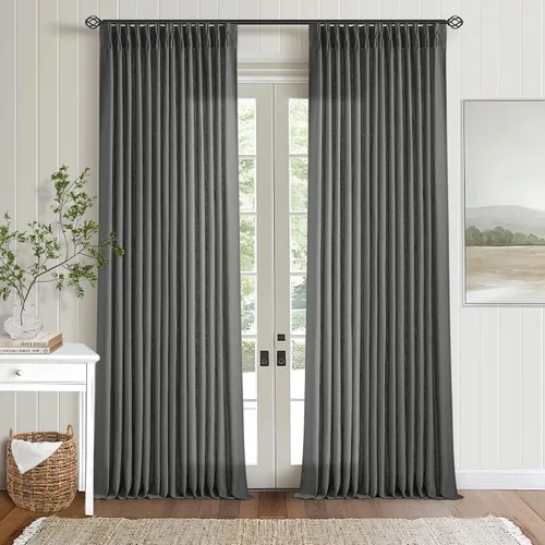 Miniatura 107 de Cortinas de lino natural con pliegues fruncidos de 120 pulgadas de largo para sala de estar, cortinas plisadas con ganchos y lengüeta trasera
