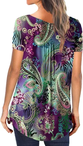 Miniatura 4 de Womens Tops Hide Belly Tunic 2023 Summer Short Sleeve T Shirts Cute Flowy Henley Tshirt Casual Dressy Blouses For Leggings